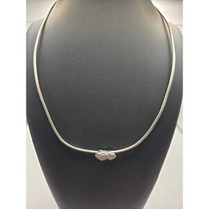 Italy 925 Sterling Silver Omega Chain Necklace Double Heart Crystal Pendant